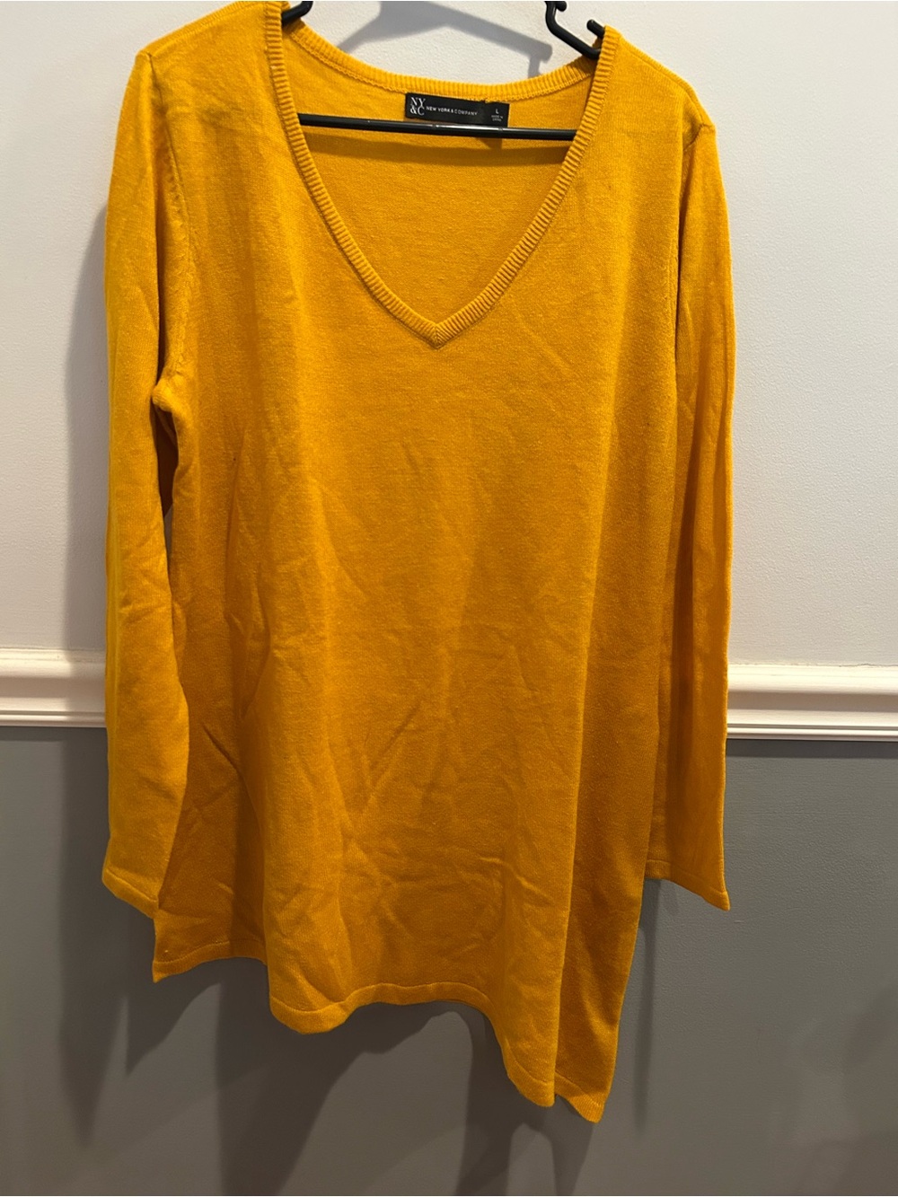 New York & Company V‑Neck Long Sleeve Sweater — Mustard